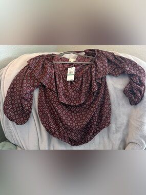 Michael Kors Burgundy Geometric Print Blouse